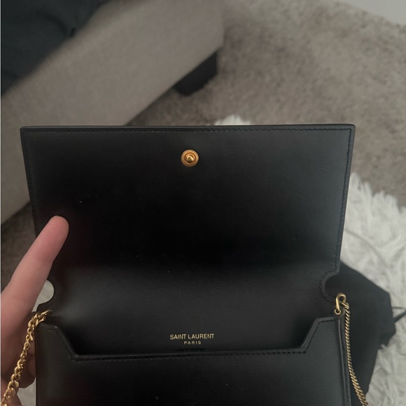 Saint Laurent Black Leather Clutch with Gold Chain - Picture 1 of 8